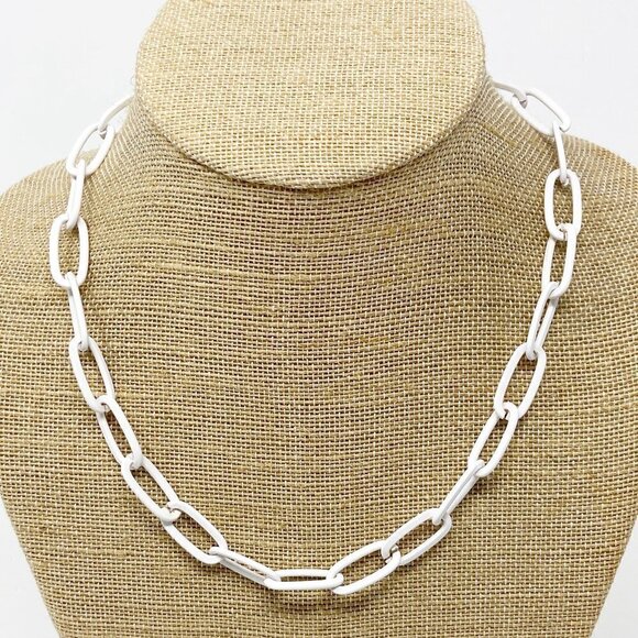 White Paper Clip Chain Necklace Matte White - Picture 1 of 4